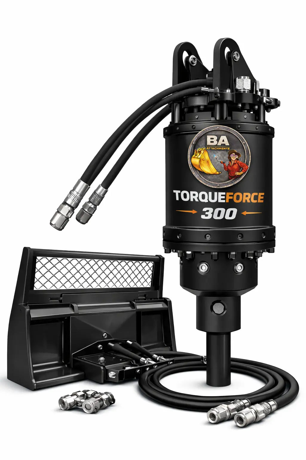 BA TorqueForce™ 300 High Torque Auger Drive Kit | 15–30 GPM | 3,572 ft-lbs | 2” Hex | Skid Steer Post Hole Digger Bad Ass Attachments