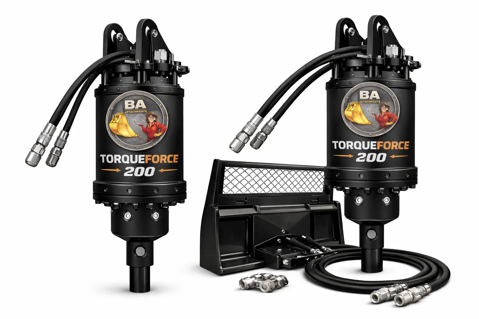 BA TorqueForce™ 200 High Torque Auger Drive Kit | 10–20 GPM | 2,486 ft-lbs | 2” Hex | Skid Steer Attachment Bad Ass Attachments