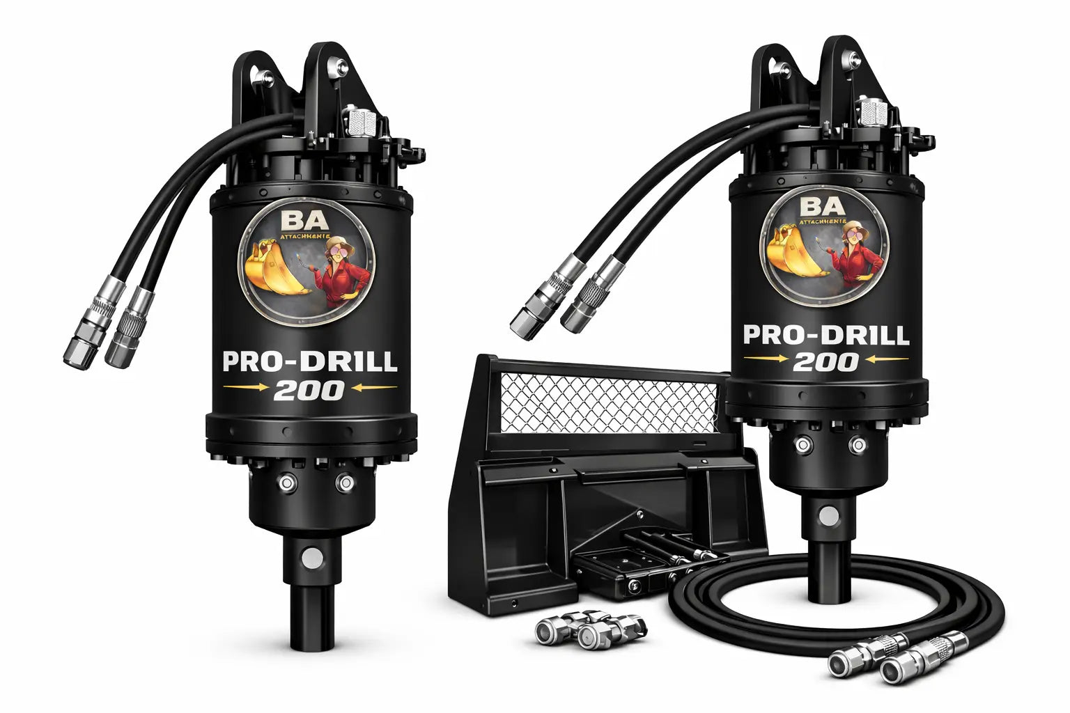 BA Pro-Drill™ 200 Auger Drive Kit | 10–25 GPM | 2” Hex | Skid Steer Post Hole Digger Attachment | Complete System Bad Ass Attachments