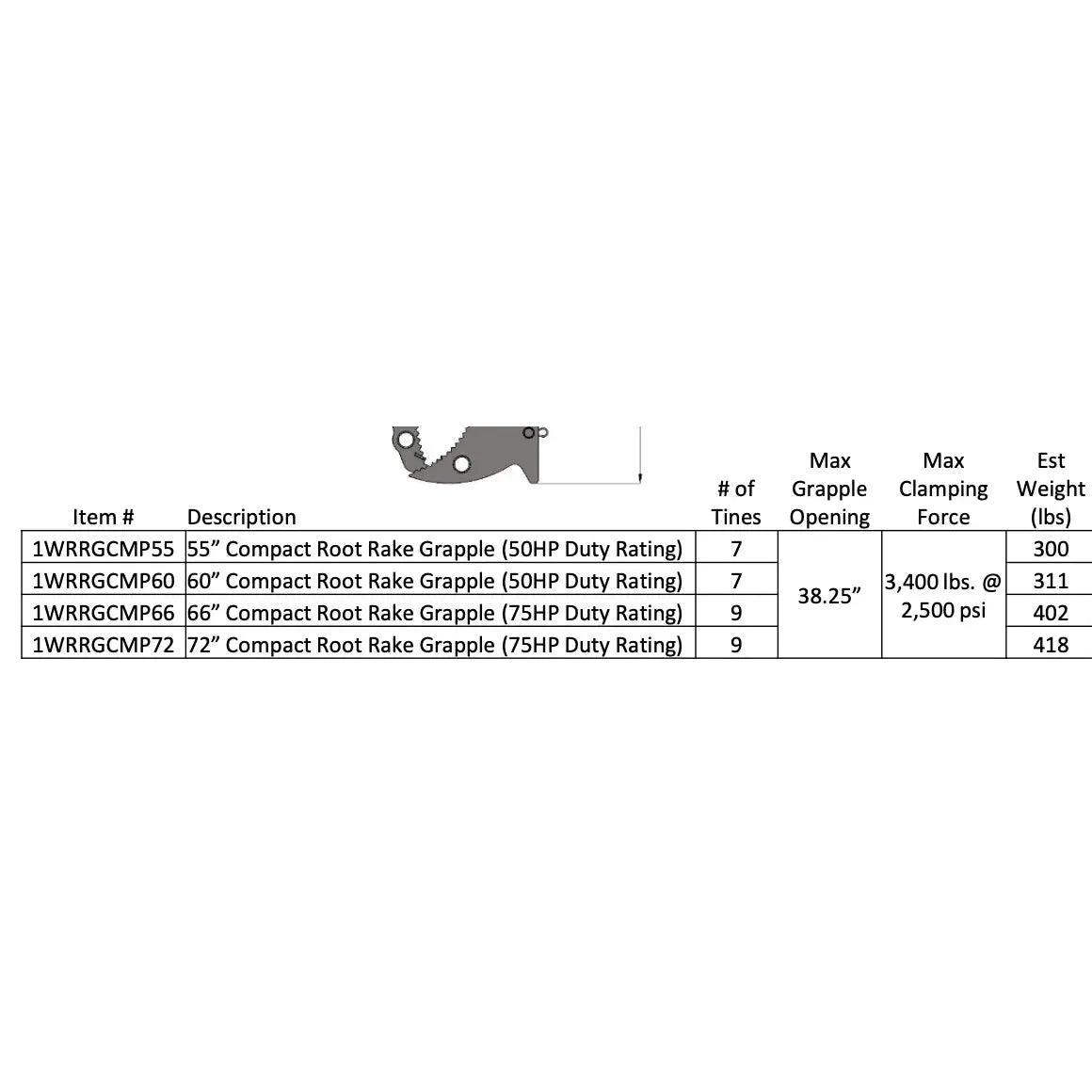 Grapple Compact Root Rake Grappe (Tractor Loader up to 50-75hp) Construction Attachments